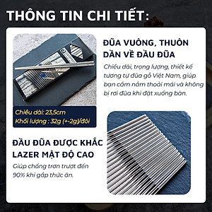 Bộ 10 đôi đũa inox 304 - 316 DandiHome 2020 chống trơn trượt, sang trọng, tinh tế