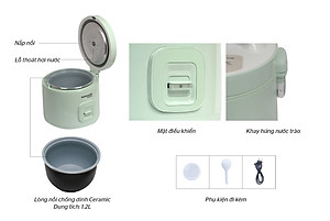 Nồi Cơm Điện Nắp Gài 1.2L Sunhouse Mama SHD8265B - Hàng Chính Hãng