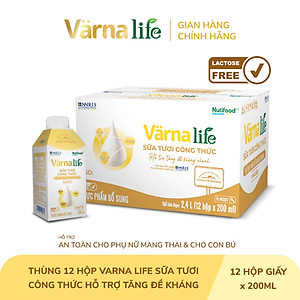 Thùng Thực phẩm bổ sung Värna Life sữa tươi công thức (Vàng) (12 hộp x 200ml)