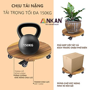 Đế Lót Để Chậu Cây Có Bánh Xe ANKAN 40cm Làm Giá Đỡ Kệ Hoa Cây Cảnh, Màu Vàng Nắng, Chịu Tải 150Kg