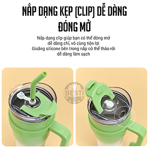 Ly Giữ Nhiệt Inox 304 Cao Cấp Besti - Tặng Kèm Ống Hút Không Gỉ, Ticker 3D, Bình Giữ Nhiệt Có Tay Cầm (1200ml) - Hàng Chính Hãng 