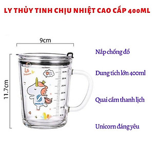 Cốc Pha Sữa Uống Nước Cốc Thuỷ Tinh Chịu Nhiệt Có Vạch Chia Dung Tích 400ML- Có Nắp Đậy Kín Chặt Kèm Ống hút Hút - Hàng Chính Hãng MINIIN