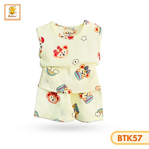 Đồ bé gái Babiboo bộ sát nách vải muslin thông thoáng, họa tiết đáng yêu BTK57