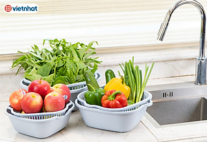 Combo Thau Rỗ 6 Món Đựng Rau Củ Quả Đa Năng Nhiều Cỡ Chất Liệu Nhựa PP Nguyên Sinh An Toàn - Hàng chính hãng