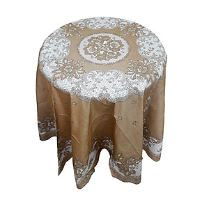 KHĂN TRẢI BÀN PAULEE FY116 TRÒN - ĐƯỜNG KÍNH 178 CM- HOA VĂN - MÀU NÂU -  KHÔNG THẤM NƯỚC.