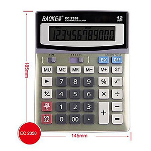 Máy tính tiền 12 số to mặt kim loại 2 nguồn pin Baoke EC 2358