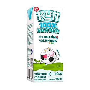 Thùng 48 hộp KUN 100% Sữa tươi có đường 180ml/hộp