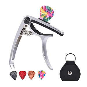 3in1 Alloy Universal Guitar Capo with 5 Picks and Leather Pick Holder for Acoustic Guitars Electric Guitar Ukuleles Mandolins Bass Guitars