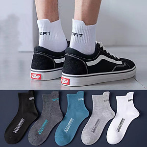 Set 5 đôi tất vớ nam cổ cao Sport nhiều màu sắc, chất liệu cotton khử mùi thoáng khí