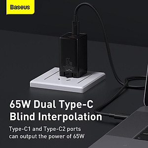 Bộ sạc nhanh Baseus GaN3 Pro Quick Charger 65W (Type Cx2 + USB , PD3.0/ PPS/ QC4.0/ SCP/ FCP Multi Quick Charge Protocol, GaN2 Technology) hàng chính hãng