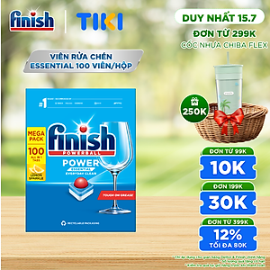 Viên Rửa Chén Bát Hương Chanh Finish Powerball Power Essential Lemon Sparkle - Túi 100 viên siêu tiết kiệm