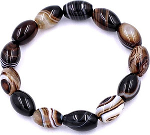 Vòng chuỗi đeo tay Lu Thống Mã Não Nâu Sọc Oval - hợp mệnh Kim, mệnh Thổ