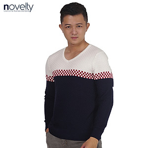 Áo len nam Novelty dai tay cổ tim phối hoa văn 170464I