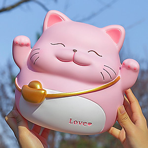 Ống Tiết Kiệm Mèo Thần Tài Đeo Túi Vàng Quà Tặng Trang Trí_ Hàng Chính Hãng