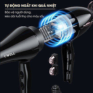 Máy sấy tóc CWELL công suất lớn 1800W-2500W C03HD, 6 chế độ tùy chỉnh nóng/lạnh, thiết kế chuẩn Salon