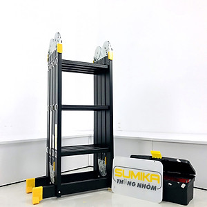 Thang nhôm gấp 4 đoạn Sumika SKM203 NEW (chữ A - 1.73m, chữ I - 3.58m), 14 tư thế sử dụng, tải trọng 150kg, sơn tĩnh điện, chống trầy xước, khóa chốt cao cấp, nhiều đế cao su chống trượt