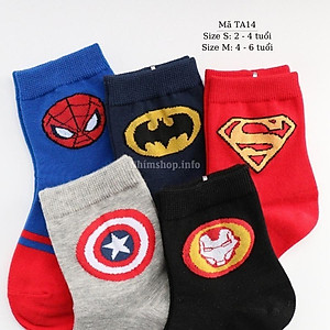 Tất trẻ em 2 - 6 tuổi cổ cao cho trai bé gái hình siêu nhân batman siêu anh hùng chất cotton thoáng mềm cá tính TA14