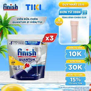 Combo 3 túi viên rửa chén bát Finish Powerball Quantum 21 viên/túi