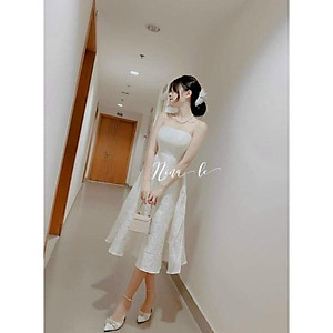 Đầm xoè 2 dây hoa gấm cao cấp