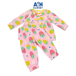 Bộ quần áo dài bé gái họa tiết Dâu Vàng nền hồng thun cotton - AICDBG1MXTXY - AIN Closet