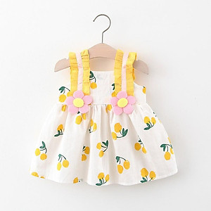  Váy Hai Dây Phối Ren Mùa Hè Bé Gái, Họa Tiết Hoa Hồng Đính Nổi , Chất Coton thấm hút mồ hôi, anna store
