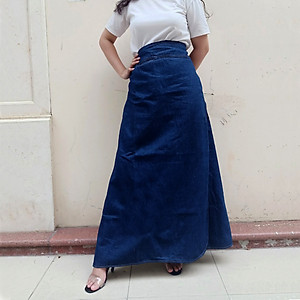 VÁY CHỐNG NẮNG XẺ TÀ JEAN TRƠN CAO CẤP - Có Lưng Thun Co Dãn Tốt & Dàn 3 Nút Bấm Kim Loại Sau Lưng Rất Chắc Chắn