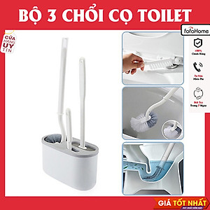 Bộ 3 Bàn Chải Vệ Sinh Toilet Cán Dài 360 Độ Silicon Có Khay Đựng Treo Tường Dùng Vệ Sinh Nhà Tắm Tiện Dụng Giao Màu Ngẫu Nhiên