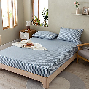Bộ Ga Gối Cotton Tici Kẻ LIDACO Cao Cấp - Caro Xanh