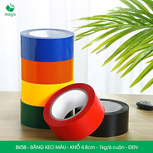 BK5B - 3 cuộn băng keo màu khổ 4.8cm loại 1kg/6 cuộn - Đen - Băng keo, băng dính đóng hàng
