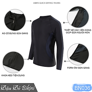 Đồ bơi nam cỡ đại đến 130kg, quần áo tắm big size cho người béo mập, áo dài tay khoá kéo & quần dài chống nắng, chất thun bơi lạnh Hàn co giãn đa chiều | BN036