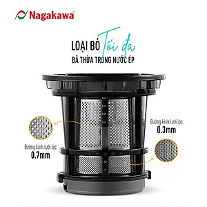 Máy ép chậm Nagakawa NAG0818 (200W) - Trục ép 6 phân đoạn kiệt bã - Ống tiếp thực phẩm lớn - Hàng chính hãng