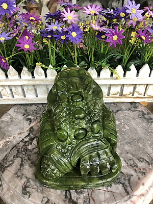 Tượng Cóc 3 Chân, Cóc Ngậm Tiền, Thiềm Thừ phong thủy chiêu tài lộc đá ngọc Ấn Độ - Dài 18 cm