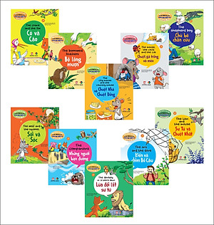 Combo 4 quyển Truyện tranh ngụ ngôn dành cho thiếu nhi ( Song Ngữ Anh - Việt )cò và cáo+ chú bé chăn cừu+ kiến và chim bồ câu+ bộ lông mượn