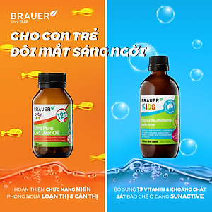 Viên mềm Dầu gan cá Tuyết tinh khiết và DHA Brauer Baby & Kids Ultra Pure Cod Liver Oil with DHA cho bé trên 1 tuổi (90 viên) - Nhập khẩu Australia