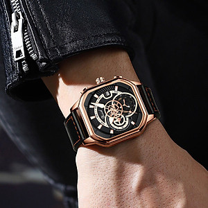 Đồng hồ nam dây da DIZIZID chính hãng mặt vuông cá tính, Chạy full 6 kim và lịch ngày, Kim dạ quang cao cấp, Chống nước cực tốt, Tặng kèm pin dự phòng DZBD79