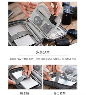 Túi đựng phụ kiện công nghệ đựng pin sạc dự phòng, điện thoại, cáp sạc usb, tai nghe có quai cầm, [Loại cao cấp - Màu Đen] Túi Đựng Phụ Kiện Công Nghệ Có Quai Cầm, Chống Nước - Hàng Chính Hãng dododios