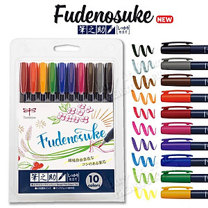Bộ 10 Bút viết thư pháp TOMBOW FUDENOSUKE chuyên viết Hán tự Brush Lettering dòng màu sắc