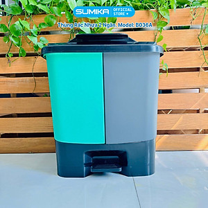 Thùng rác phân loại 2 ngăn SUMIKA B036A, dung tích 40L, nhựa nguyên sinh bền bỉ
