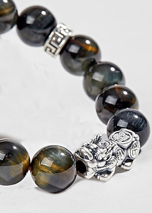 Vòng Thạch Anh Mắt Hổ Xanh Đen Phối Tỳ Hưu Bạc (12mm) Ngọc Quý Gemstones