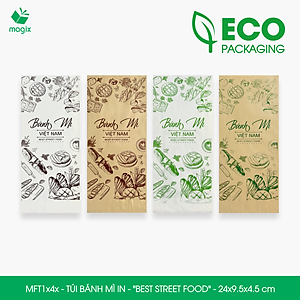Combo 100 Túi bánh mì 24x9.5x4.5 cm - In sẵn họa tiết BEST STREET FOOD - Bao bánh mì Túi giấy thực phẩm an toàn