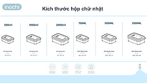 Bộ 6 hộp đựng thực phẩm chữ nhật Inochi Hokkaido (500-750-1000-1500-2000-2500ml)