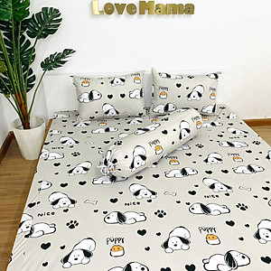 Ga chống thấm bảo vệ nệm vải Cotton LoveMama họa tiết cún mềm mại thoáng mát