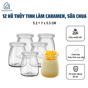 Bộ 12 Hũ Thủy Tinh Sọc Làm Sữa Chua 100ml, Hũ Lọ Yaourt, Lọ Pudding, Hủ Làm Sữa Chua, Caramen- Có Nắp Đậy- Hàng Chính Hãng MINIIN