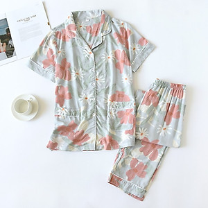 Bộ Đồ Pijama Mặc Nhà Ngắn Tay Azuno BN2706 Chất Liệu Cotton Lụa Nhẹ Mát Cho Mùa Hè