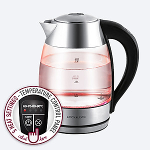Ấm Điện Thủy Tinh Siêu Tốc Lock&Lock EJK341 (1.8L) - Hàng Chính Hãng, Đèn Đổi Màu Theo Nhiệt Độ, Điều Chỉnh Nhiệt Độ Sôi, Tặng Kèm Ống Hút Và Cọ Rửa