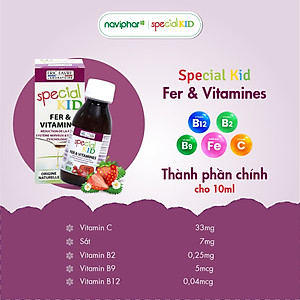 SPECIAL KID FER & VITAMINES - Siro Bổ sung sắt và các vitamin C, B2, B9, B12 - Giúp giảm thiếu máu do thiếu sắt - Nhập khẩu Pháp (125ml)