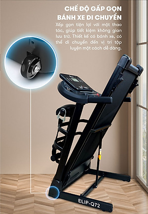 Máy Chạy Bộ ELIP Q72 Đa Năng, Gấp Gọn, Giảm Xóc Êm Ái, Có Thanh Gập Bụng, Đai Massage