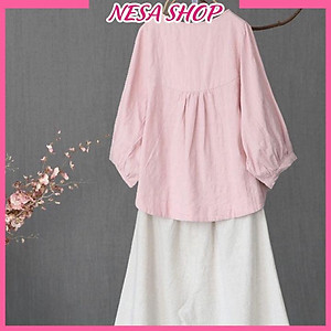 Áo kiểu nữ đẹp, chất liệu Đũi, vải mềm mát, thấm mồ hôi, áo kiểu form rộng, áo kiểu nữ Hàn Quốc NeSa Shop. AKH.46