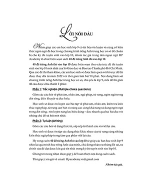 40 Đề Tiếng Anh Thi Vào Lớp 10