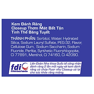 Combo 3 Kem đánh răng Closeup thơm mát bất tận tinh thể băng tuyết 230g